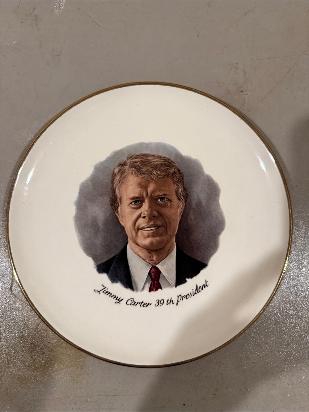 Source Unknown White and Gold Commemorative Portrait Plate